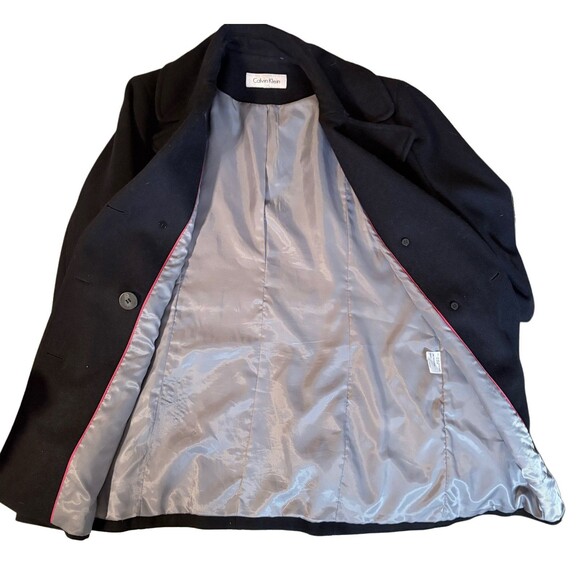 Calvin Klein Black Wool Blend Pea Coat Double Breasted Classic Tailored Jacket - Picture 6 of 9